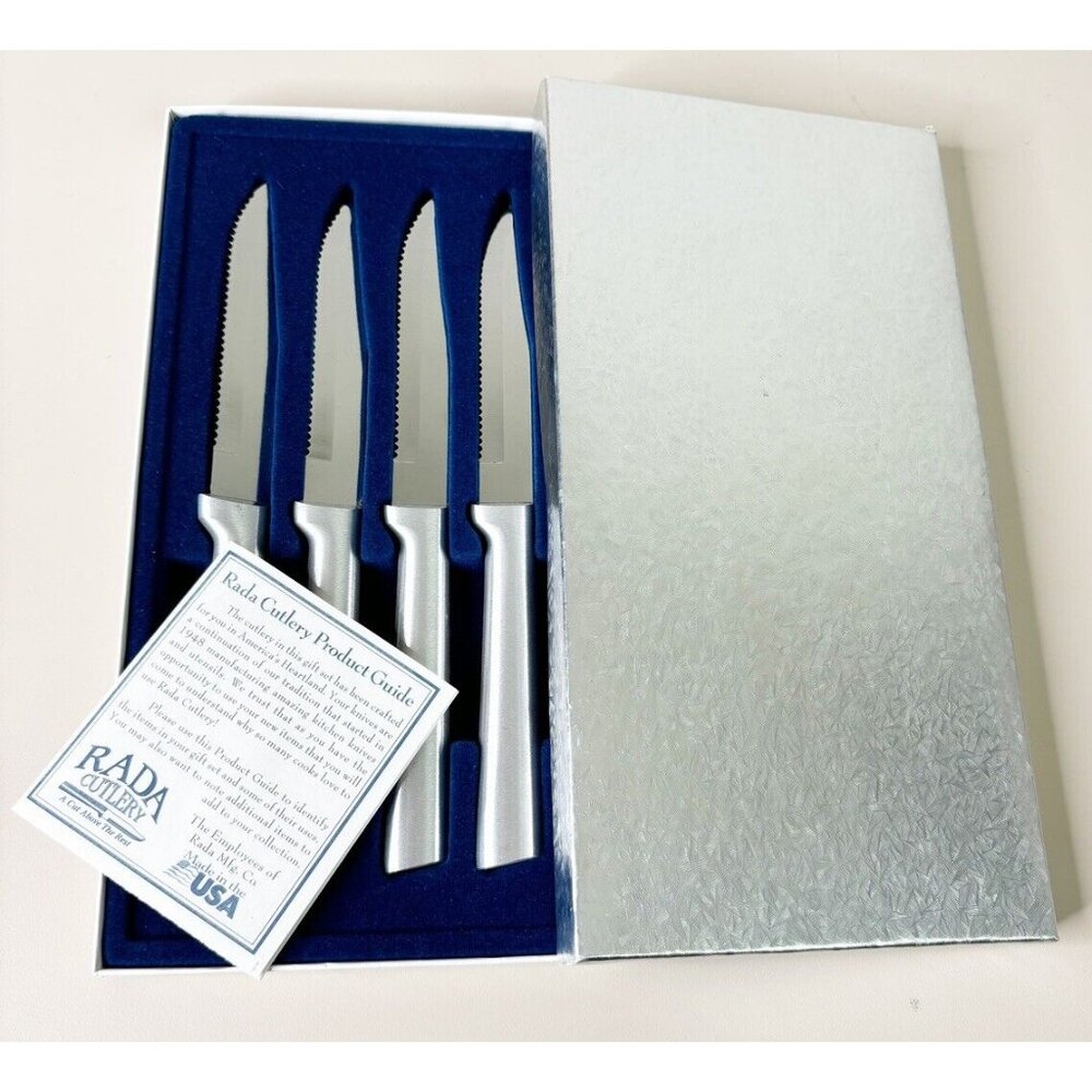 RADA Cutlery USA 7.5" SERRATED STEAK Knives-Set Of 4-Aluminum Silver Color-New